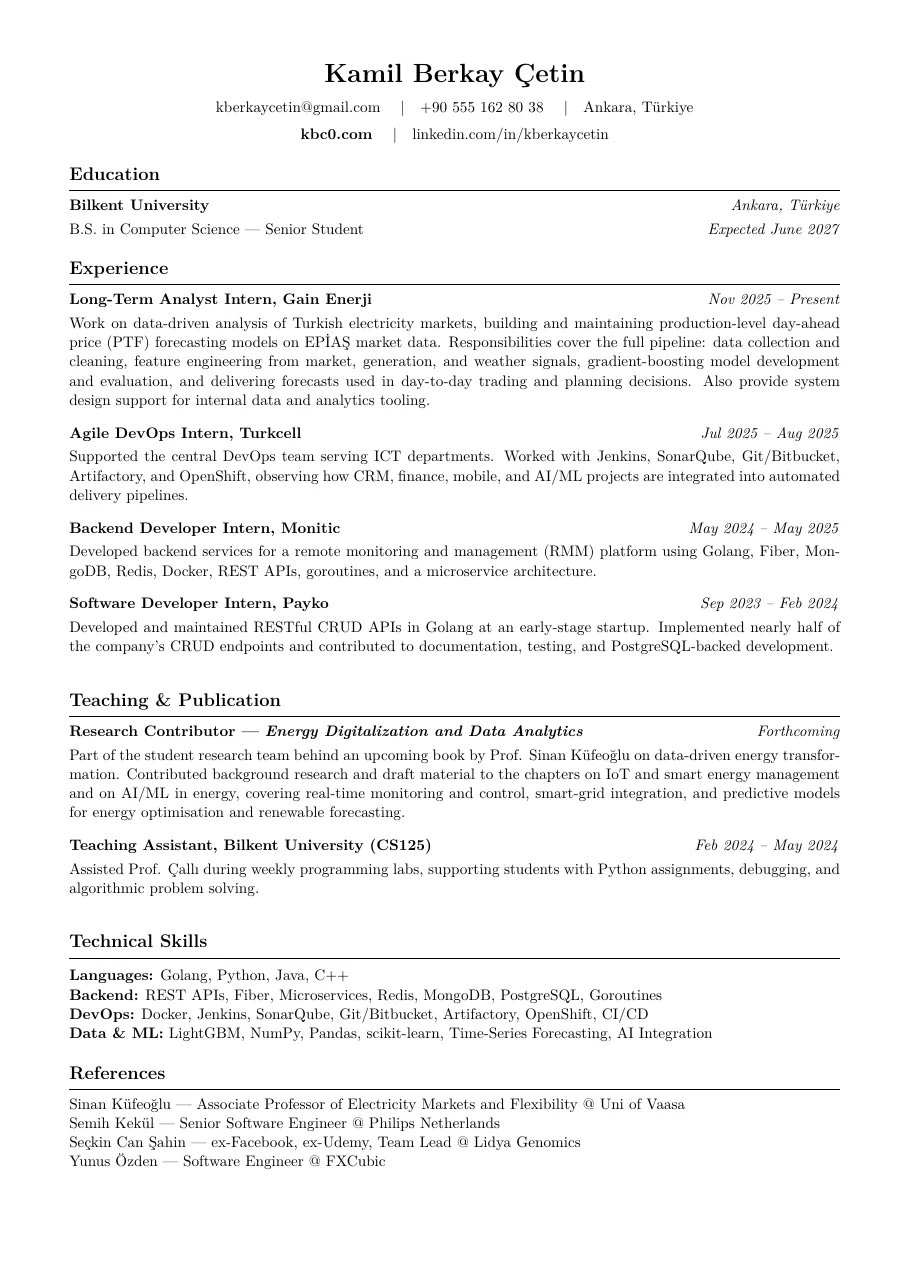 First page of the résumé